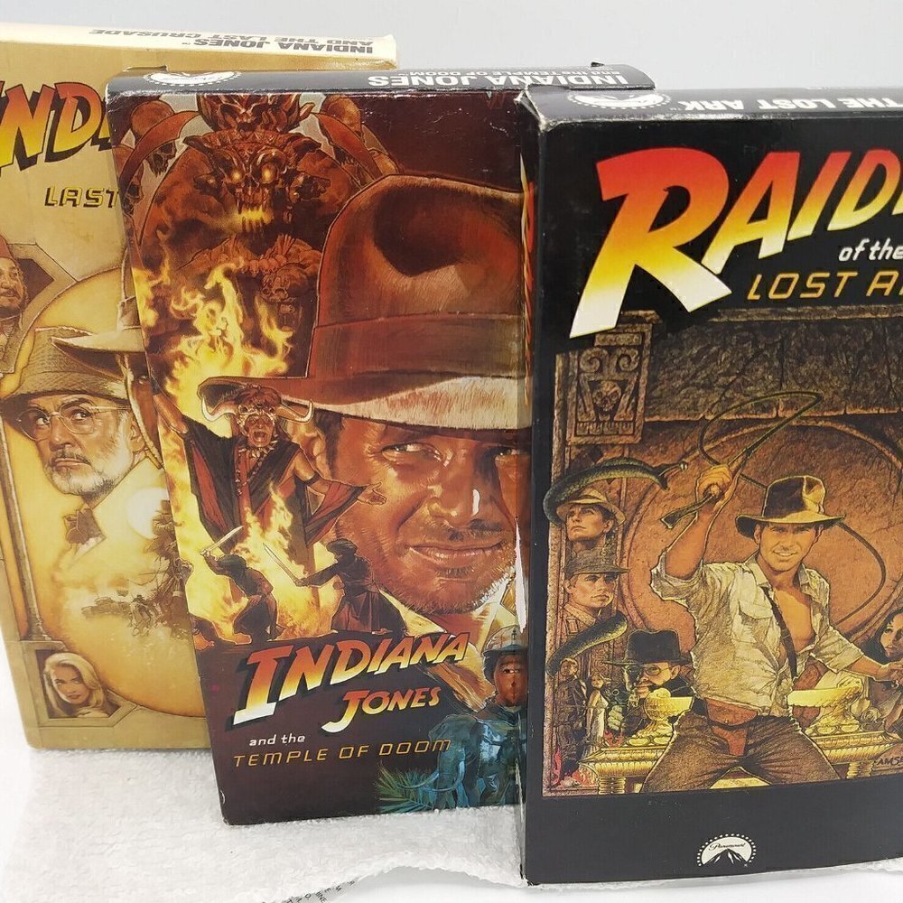 LOT of 3 Indiana Jones VHS Movie Trilogy - Raiders, Temple of Doom, Last Crusade